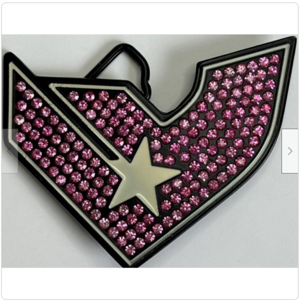 Famous Stars and Straps Pink Crystal Beige Enamel Black Metal Belt Buckle